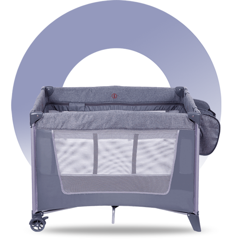 H63-2F8 Zweite Schicht Babyspielbett mit Aufbewahrungskorb und Rädern